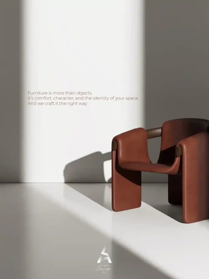 Finely crafted round wooden dining table with high-end chairs by Azoum. طاولة طعام خشبية مستديرة مصنوعة بدقة مع كراسي فاخرة من تصميم Azoum.