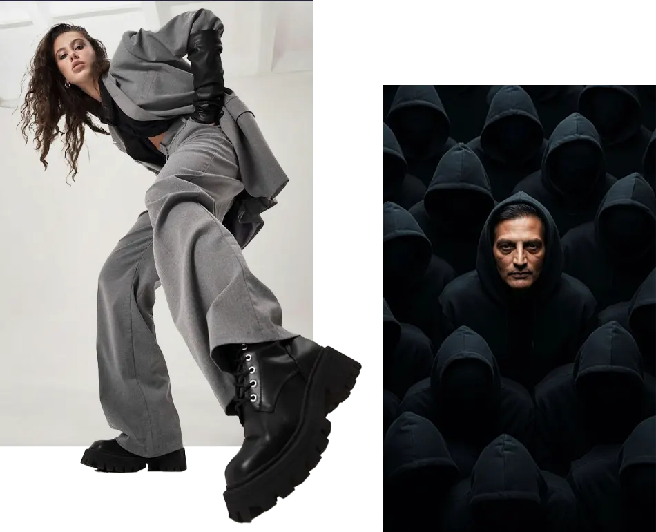 لقطة موضة حركية مع بورتريه سينمائي بتوقيع المدير الفني رامي صلاح – إبراز الإبداع والرؤية البصرية. Fashion editorial movement shot and cinematic portrait concept created by Art Director Ramy Salah – showcasing creative direction and visual storytelling.