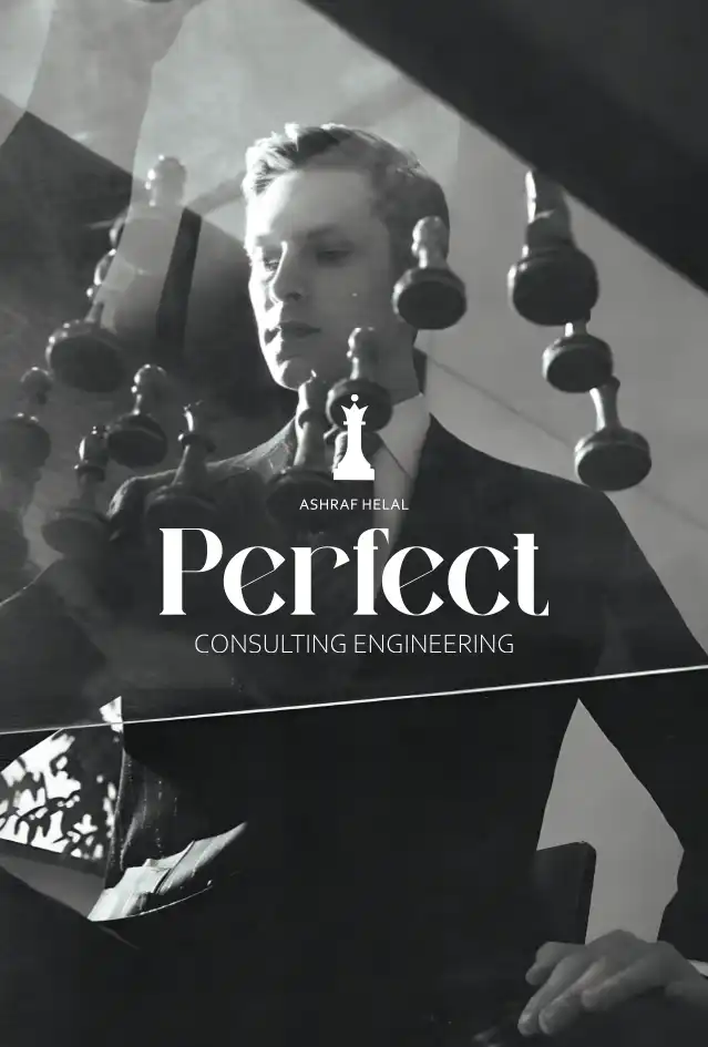 حقيبة قماشية بيضاء تحمل شعار Perfect Consulting Engineering – من تصميم المخرج الفني رامي صلاح. White fabric pouch featuring the Perfect Consulting Engineering logo – branding and visual identity designed by Art Director Ramy Salah.