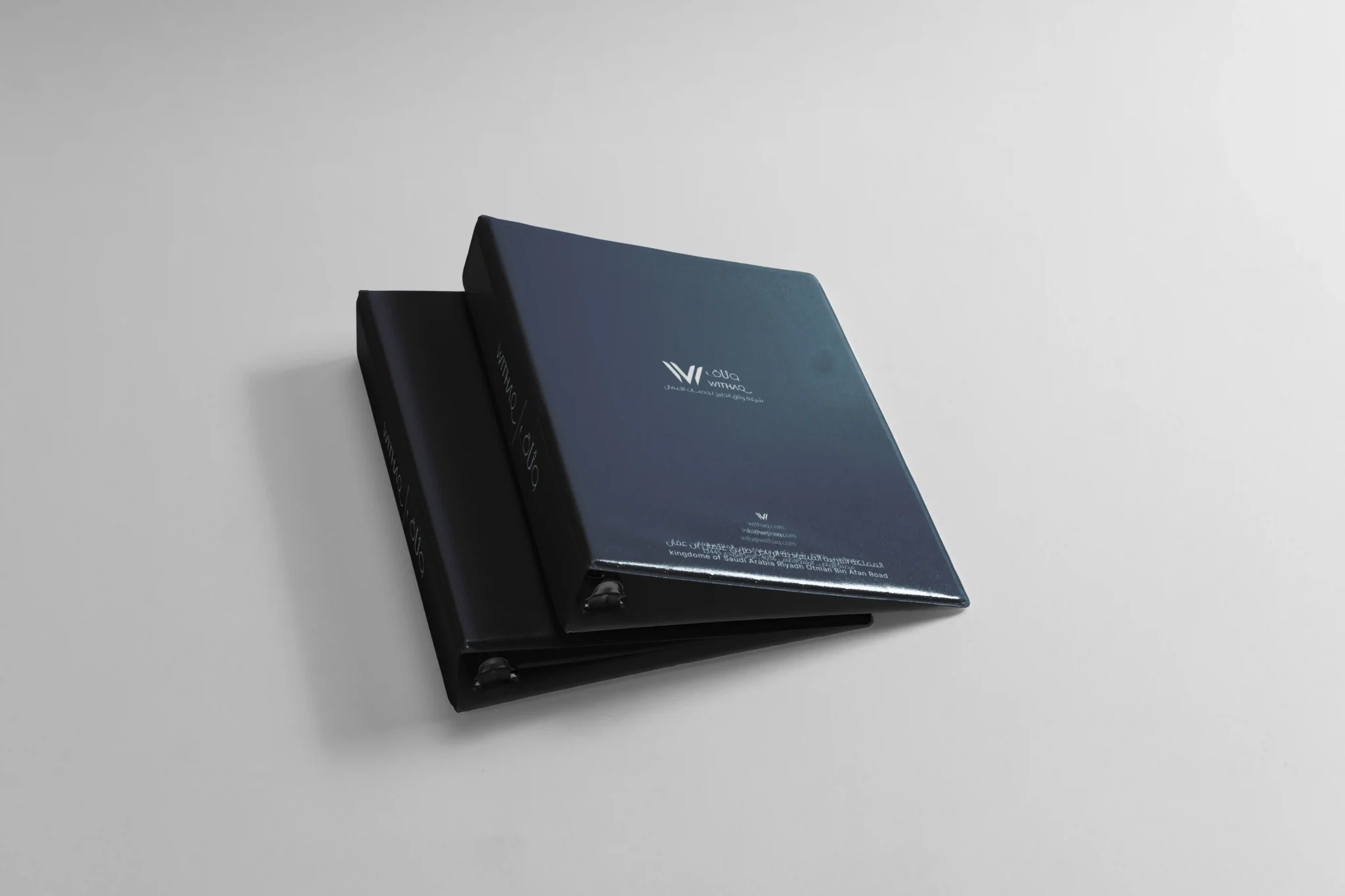 Visual Identity Withaq Co – Ramy Salah تصميم ملفات حفظ أوراق (Folders) فاخرة لشركة WITHAQ - تنفيذ وكالة رامي صلاح للبراندنج. Luxury corporate folder design for WITHAQ company - executed by Ramy Salah Branding Agency.
